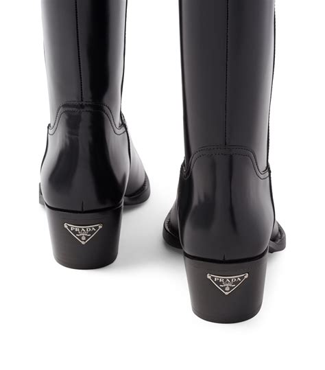 Womens Prada black Leather Camperos Boots 